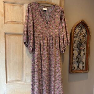 Universal Thread Pink & Green Floral Balloon Sleeve Dress XXL